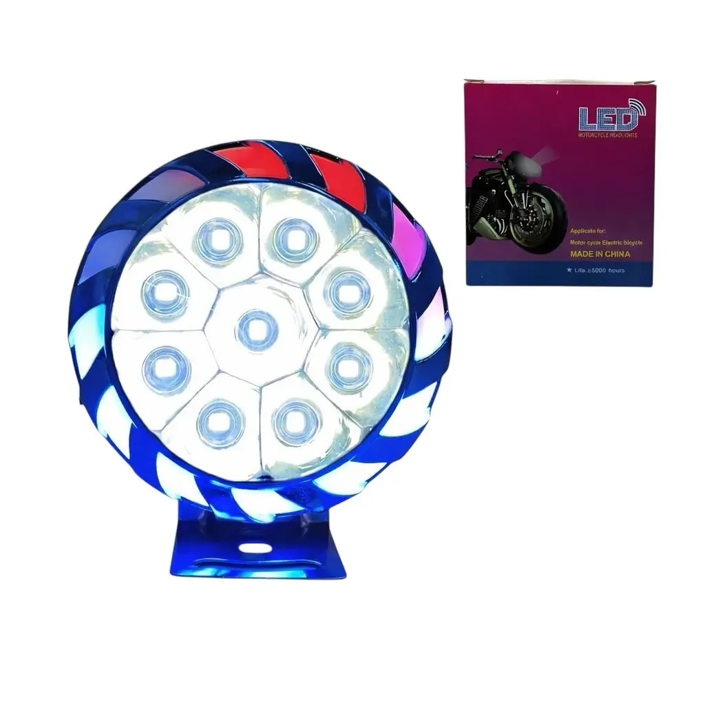 Faro LED rgb para moto con 9 LED y carcasa azul