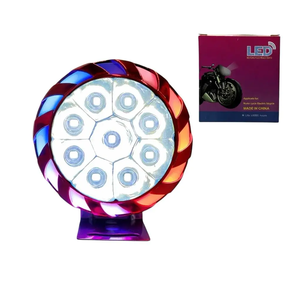 Faro LED rgb para moto con 9 LED y carcasa roja
