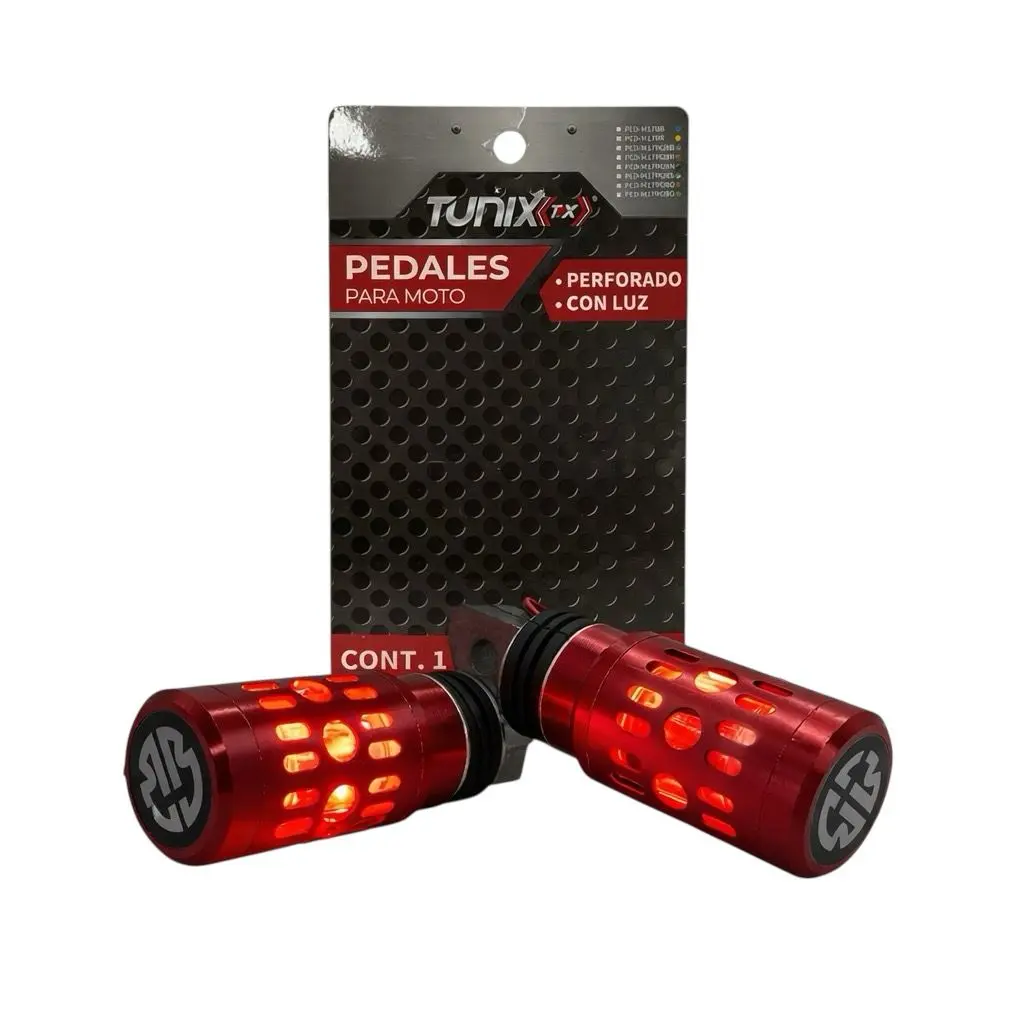 Pedal para moto de aluminio perforado con luz roja