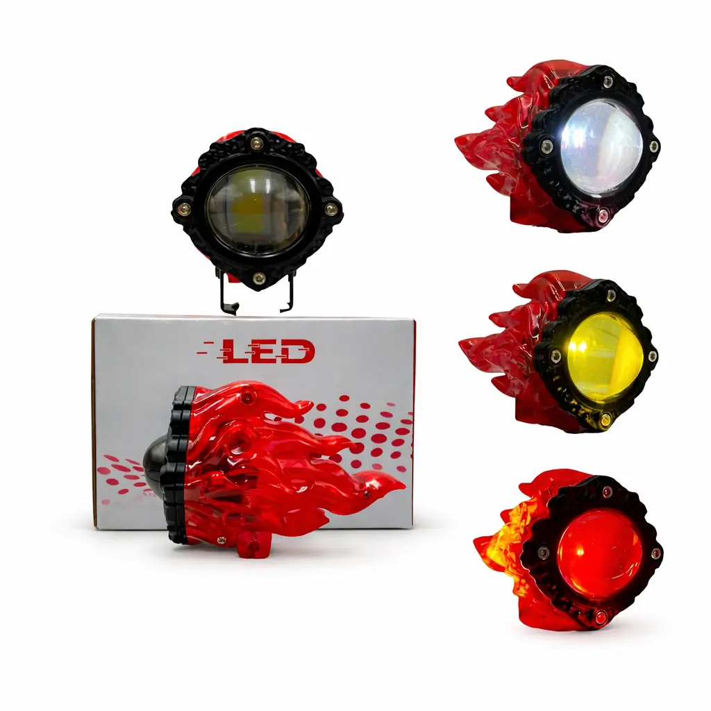 Faro LED tipo flama bicolor con ojo de diablo