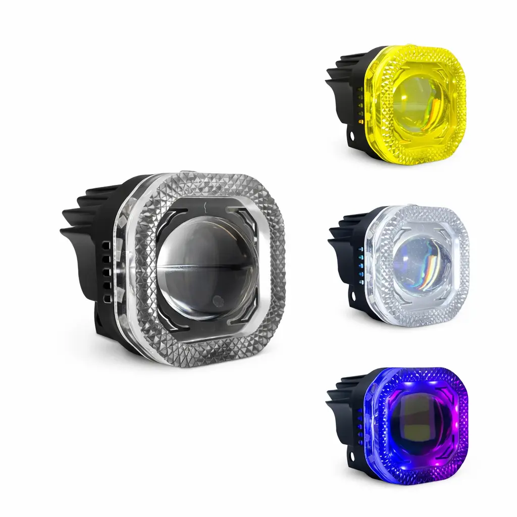 Faro LED cuadrado tipo proyector bicolor con aro de ángel RGB