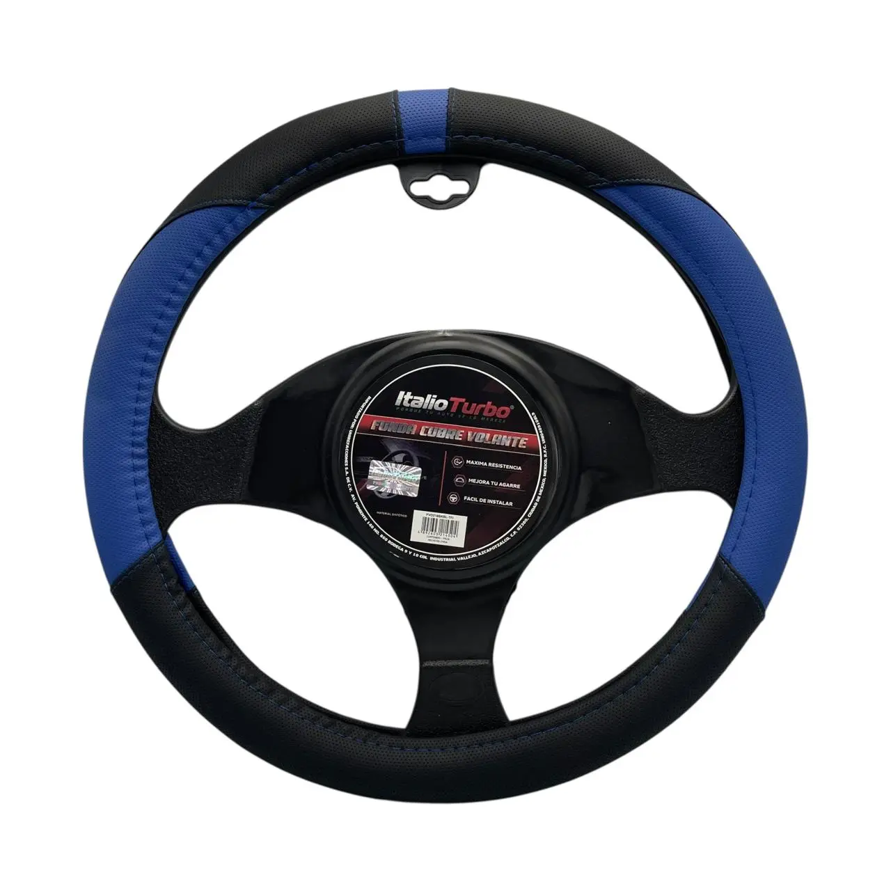 Funda cubrevolante vinipiel azul con negro