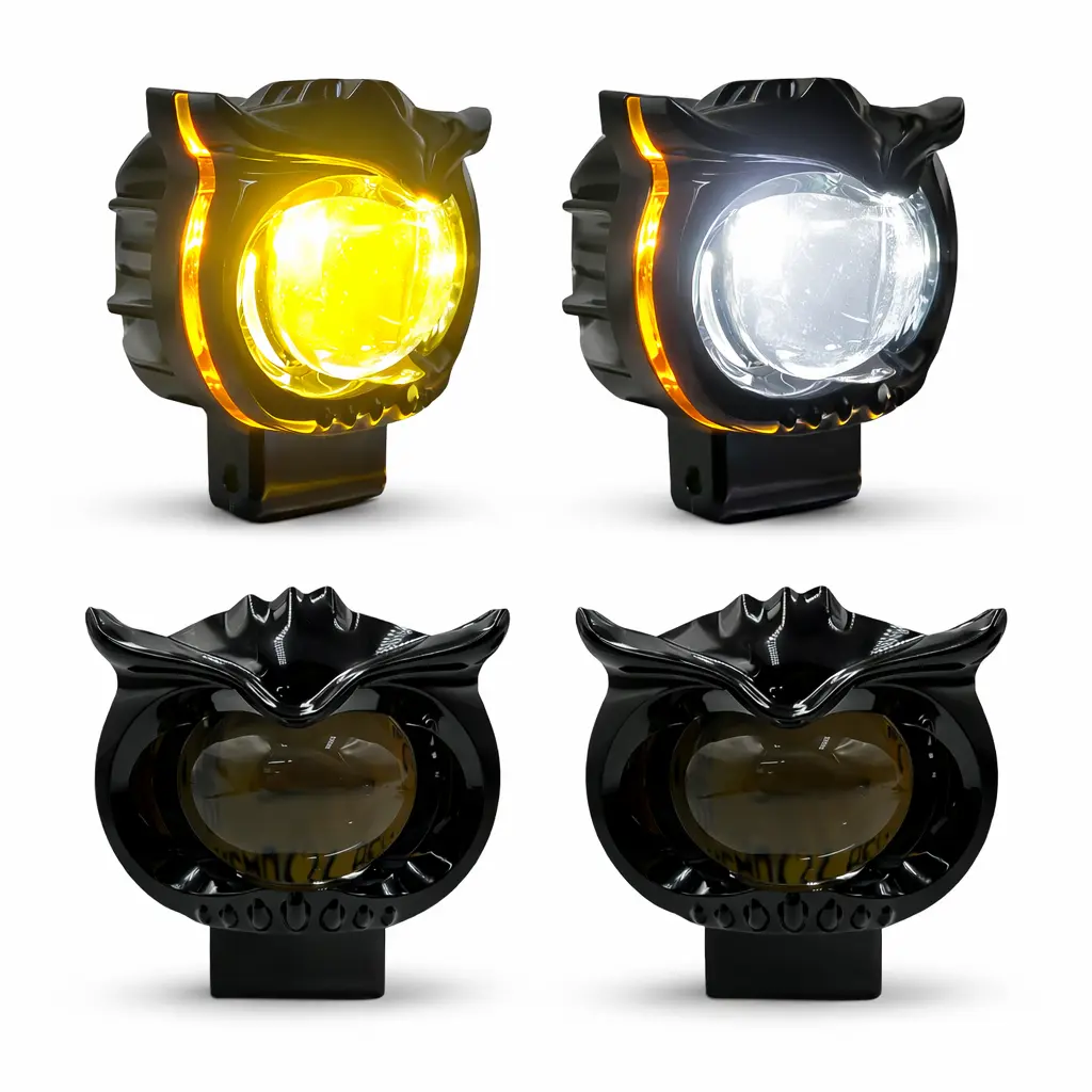 Faro LED tipo buho con lupa y halo intermedio bicolor