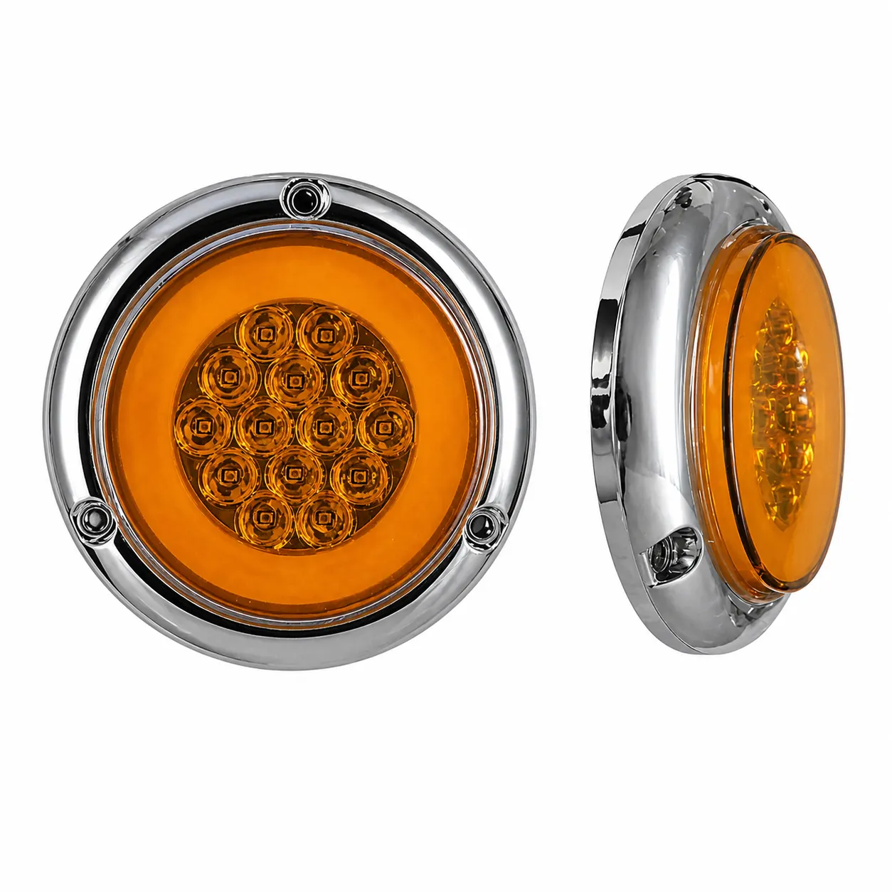 Plafón LED redondo ambar con aro cromado alta visibilidad