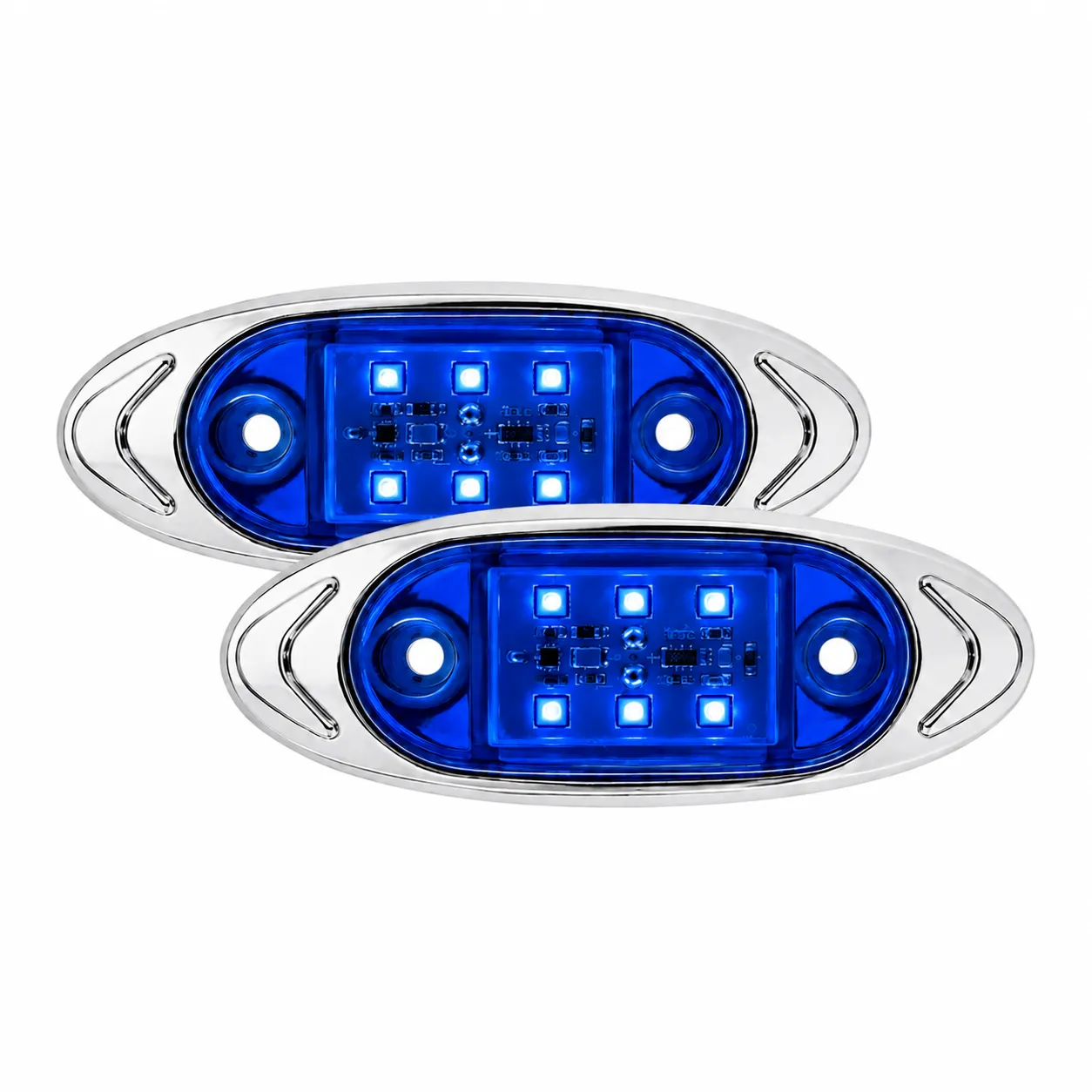 Plafón de 6 LED con contorno cromado azul