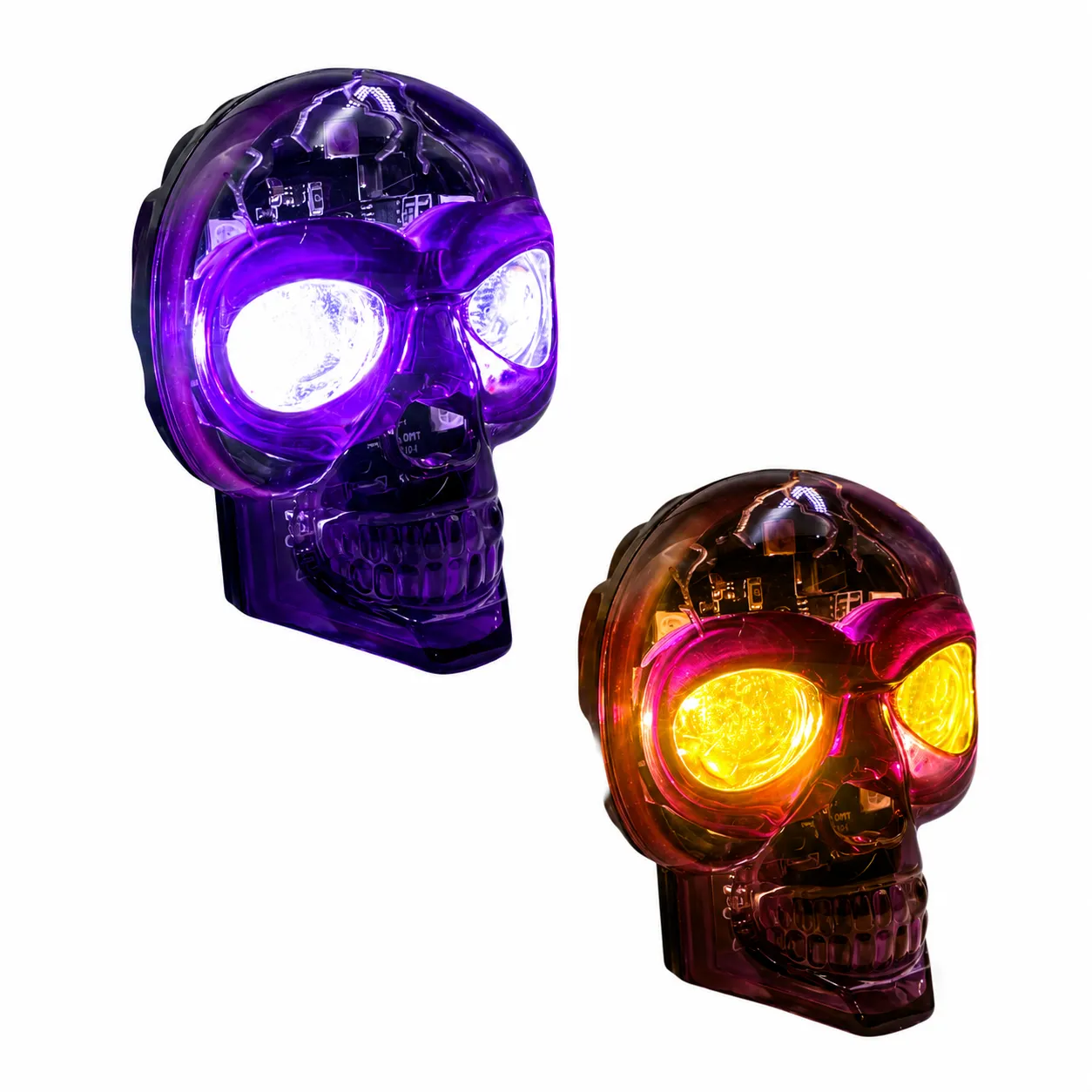 Faro LED tipo calavera bicolor y RGB con carcaza de color morada