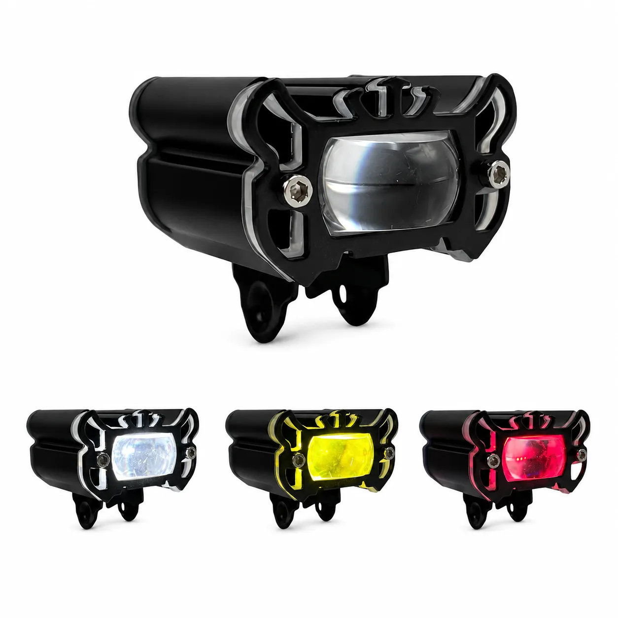 Faro LED auxiliar con lupa tipo proyector cuatricolor para moto