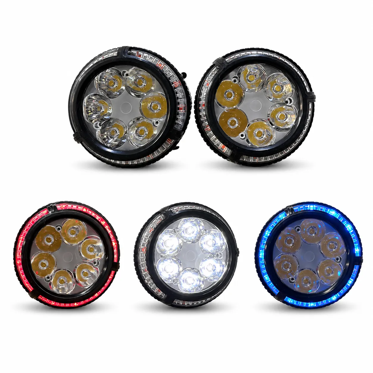 Faros LED auxiliares redondos con aro DRL codigo patrulla