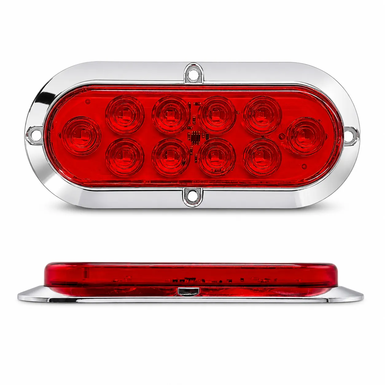 Plafón LED ovalado rojo con base cromado de 10 LED