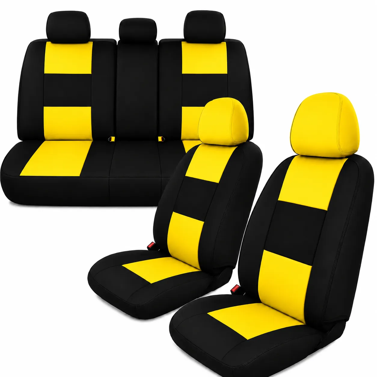 Cubre asiento amarillo cabecera corrida (Juego completo, delanteros y traseros)