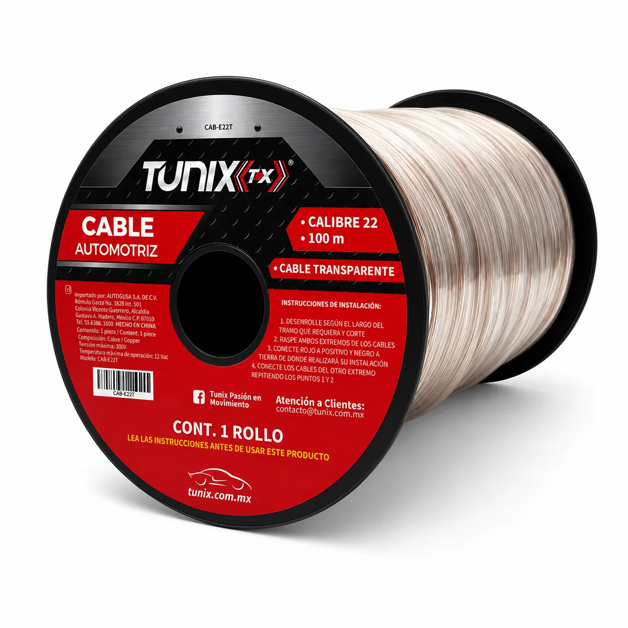 Cable de audio bicolor con cubierta transparente calibre 22 (100M)