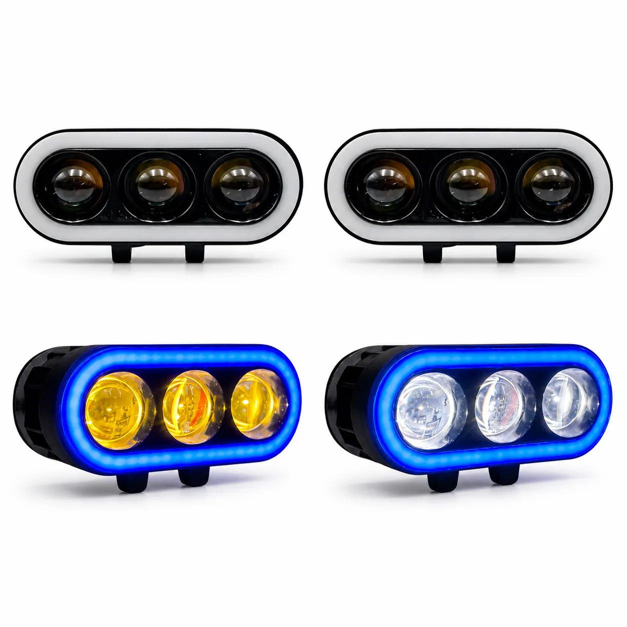 Faro LED 3 lentes tipo láser bicolor y arillo azul