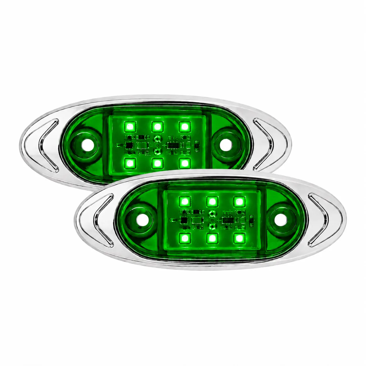 Plafón de 6 LED con contorno cromado verde