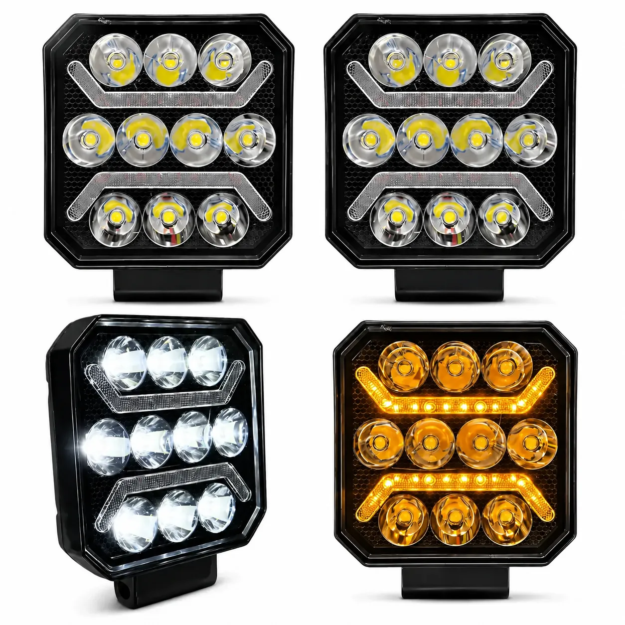 Faro LED cuadrado multi-lente con DRL en ambar
