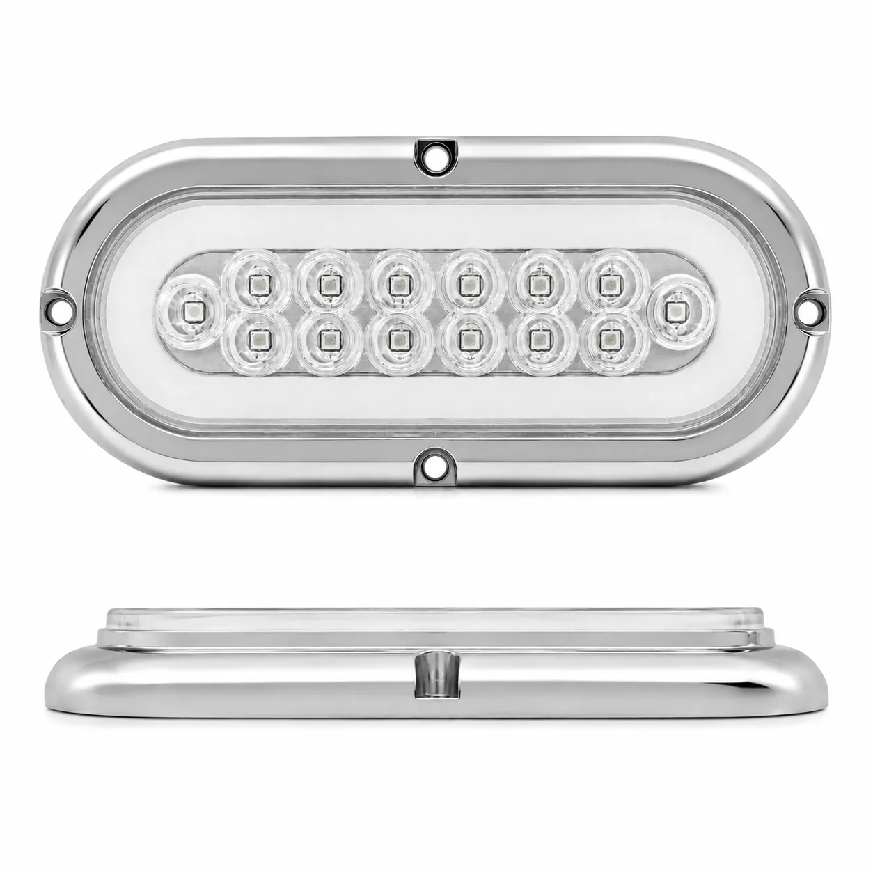 Plafón LED ovalado blanco de alta intensidad con base cromado