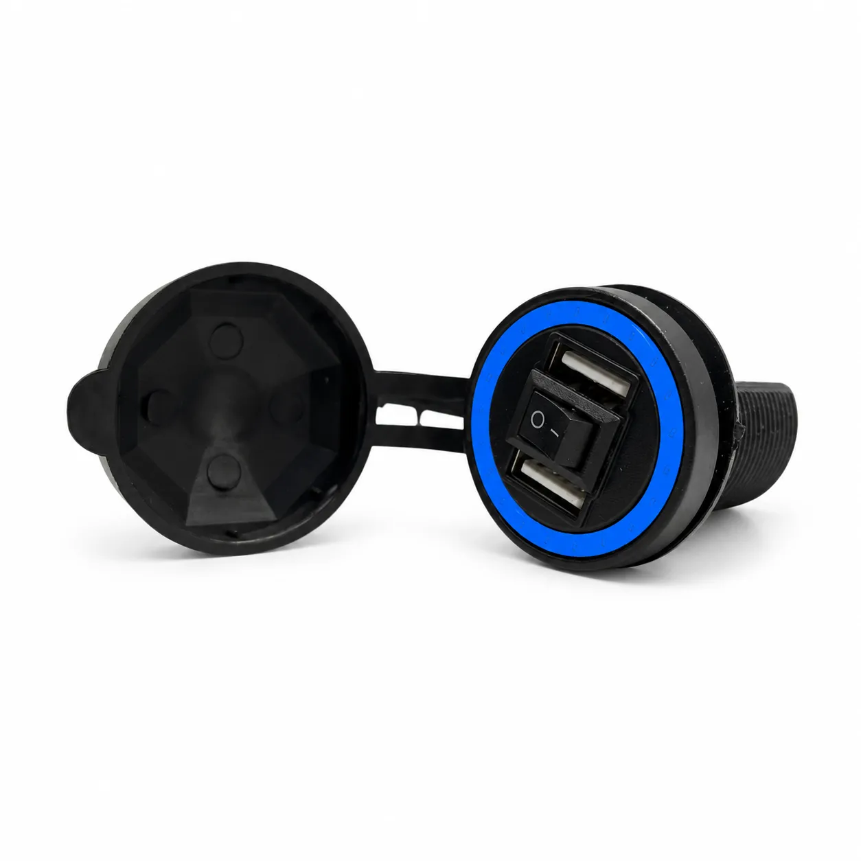 Cargador USB para moto con arillo LED azul