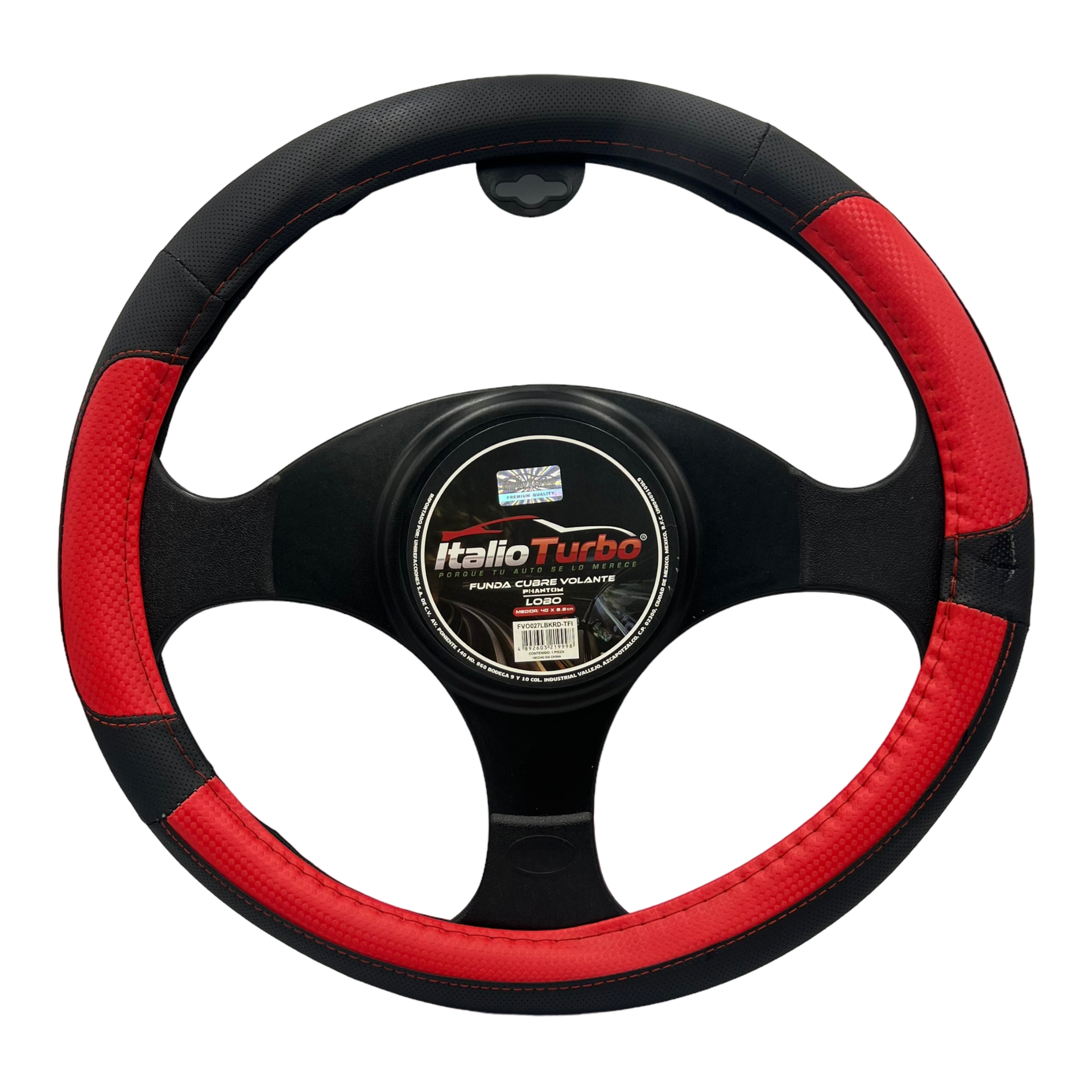 Funda cubrevolante para camioneta de vinipiel con detalle rojo