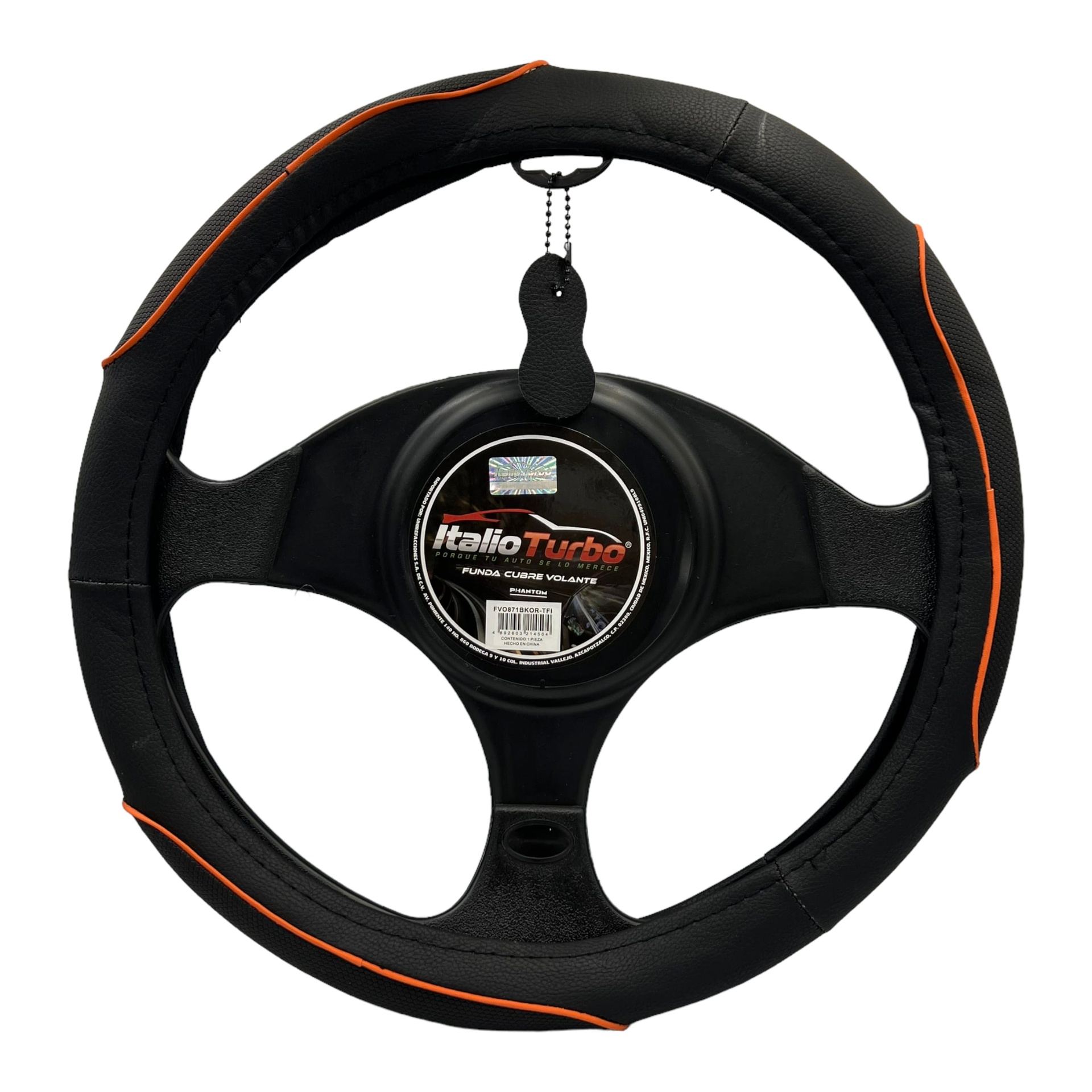 Funda cubrevolante de vinipiel con detalle naranja