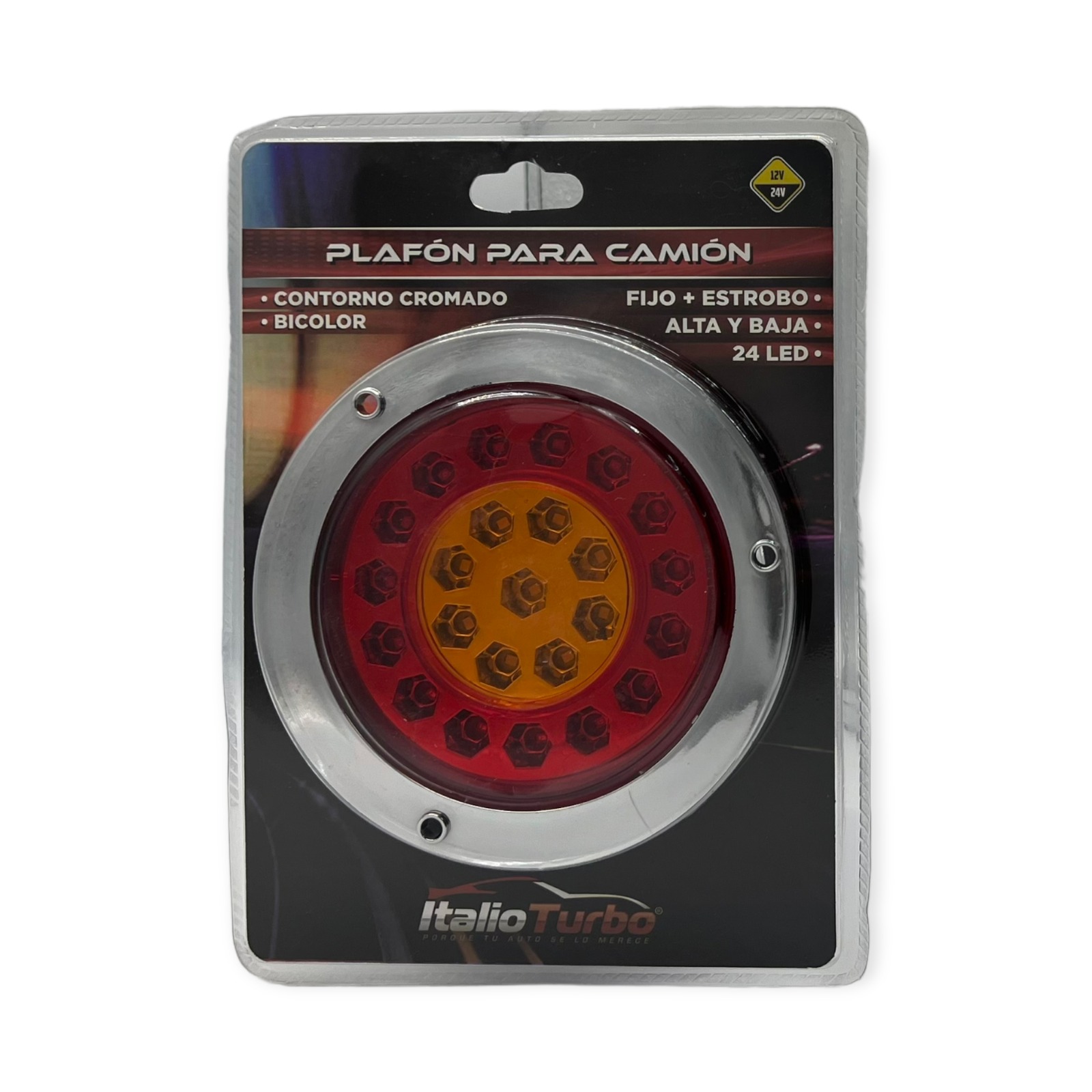 Plafón para camion redondo bicolor base cromada 24 LED