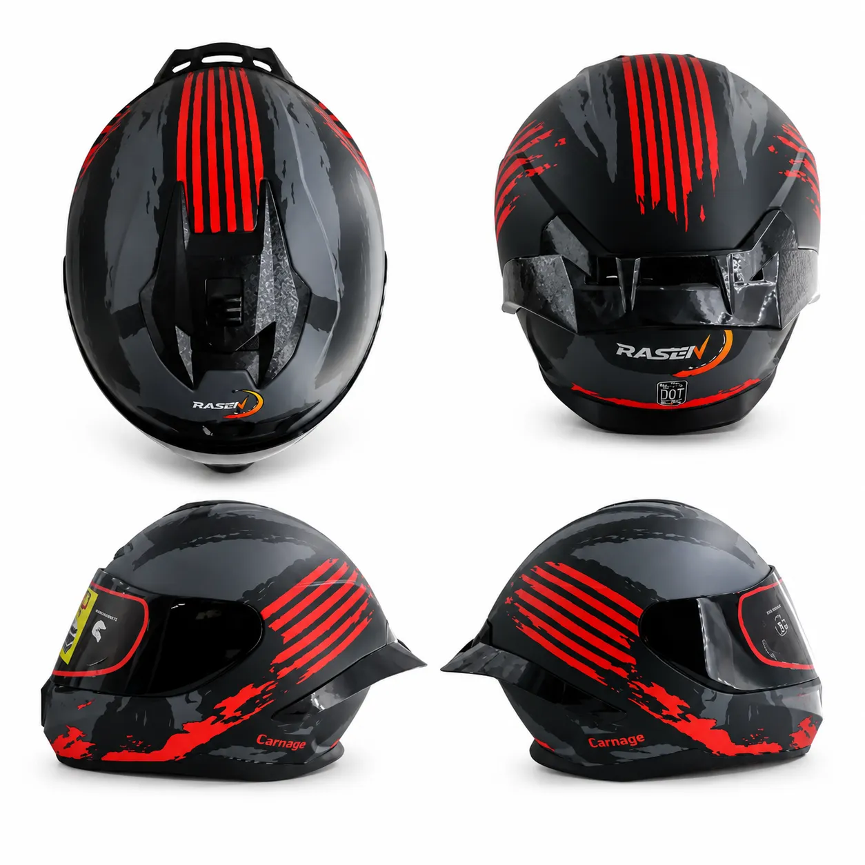 Casco cerrado con franjas rojas certificado DOT · XL