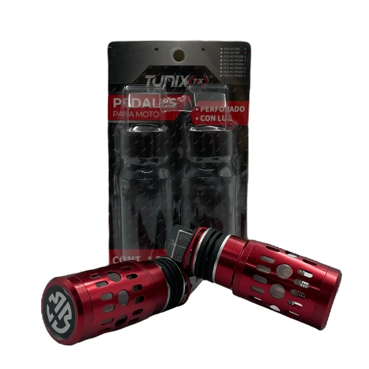 Pedal para moto de aluminio perforado con función RGB · Rojo