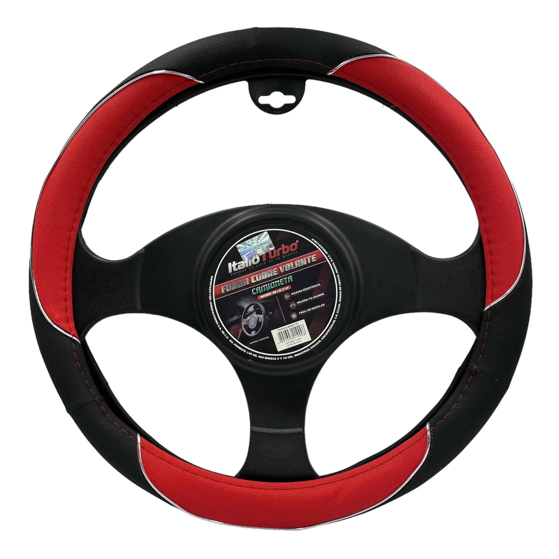Funda cubrevolante de vinipiel rojo con detalles cromo para camioneta