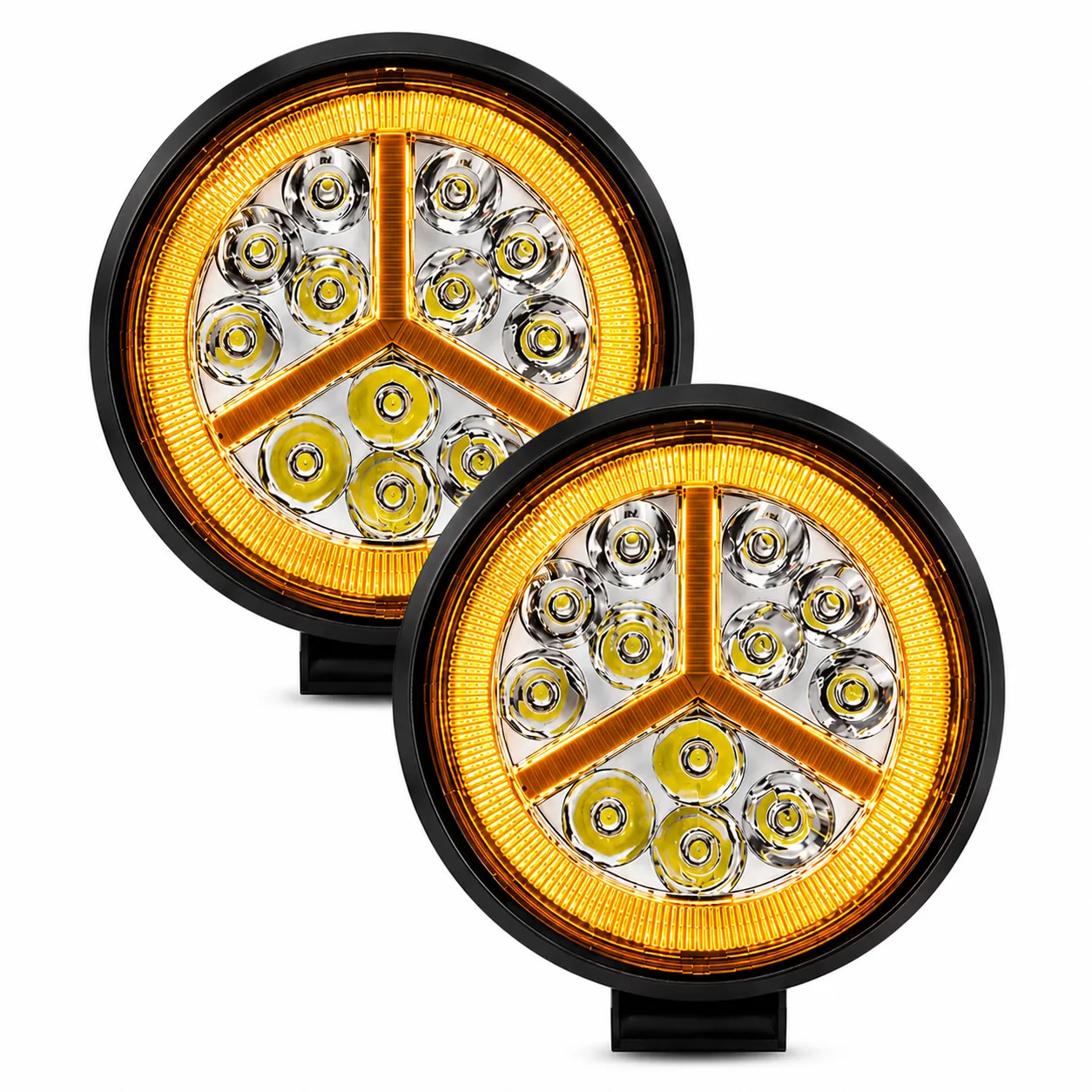 Faro LED redondo con arillo y tribal de gel — Amarillo