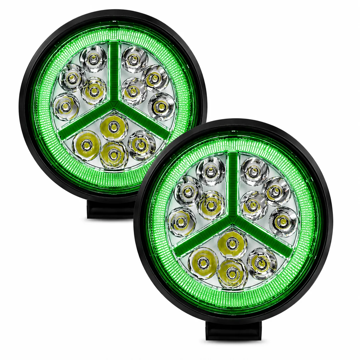 Faro LED redondo con arillo y tribal de gel — Verde