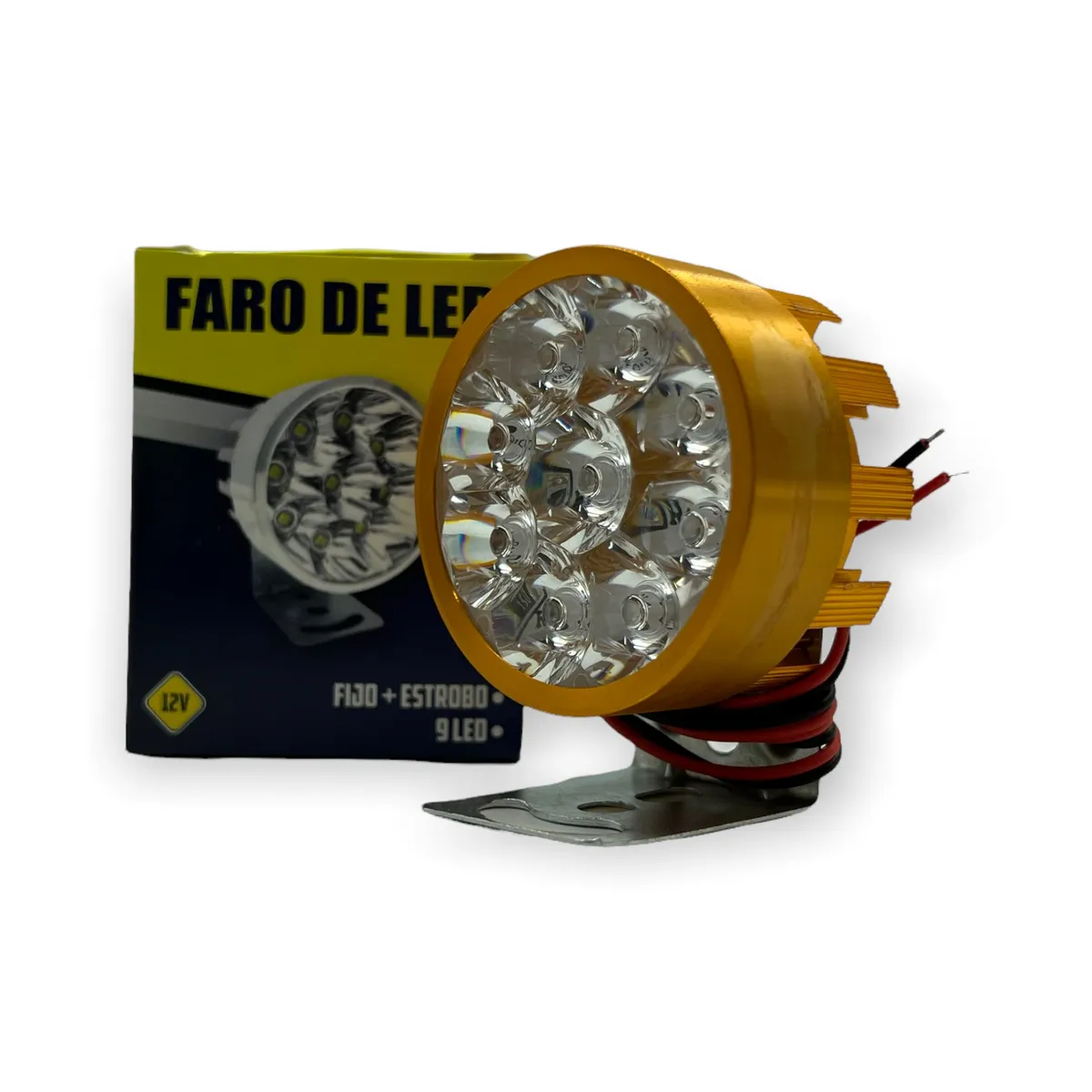 Faro de 9 LED con carcaza de color — Dorado