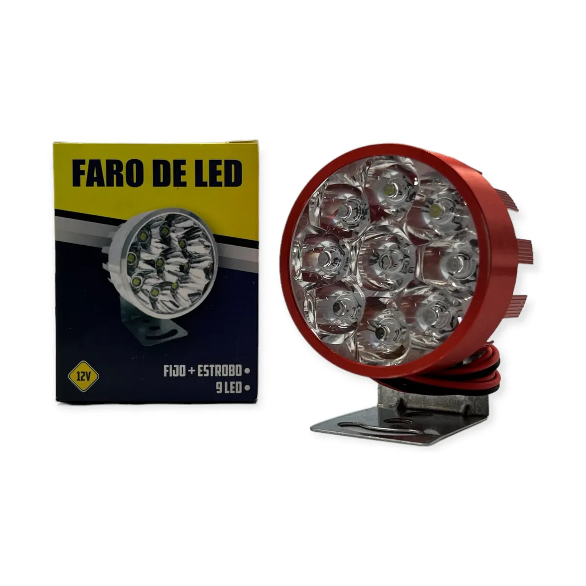 Faro de 9 LED con carcaza de color · Rojo