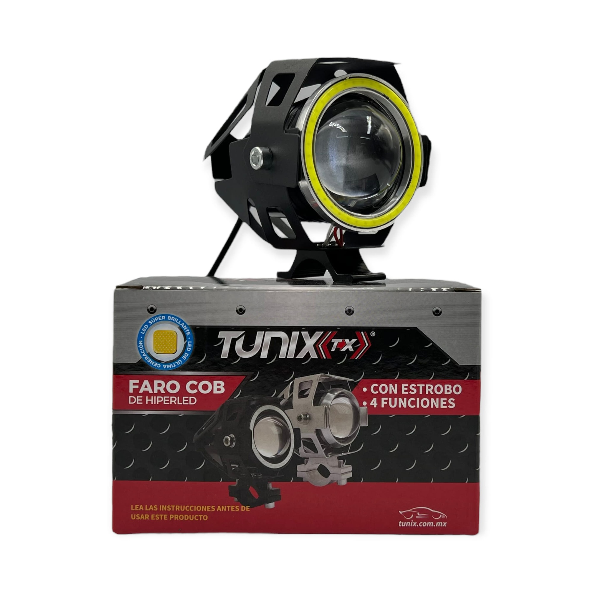 Faro para moto con carcaza negra con aro COB · Azul