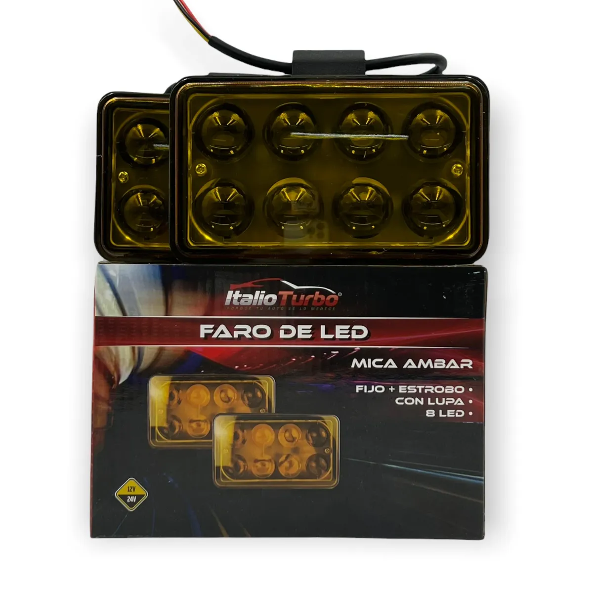 Par de faros de 8 LED con lupa · Ámbar