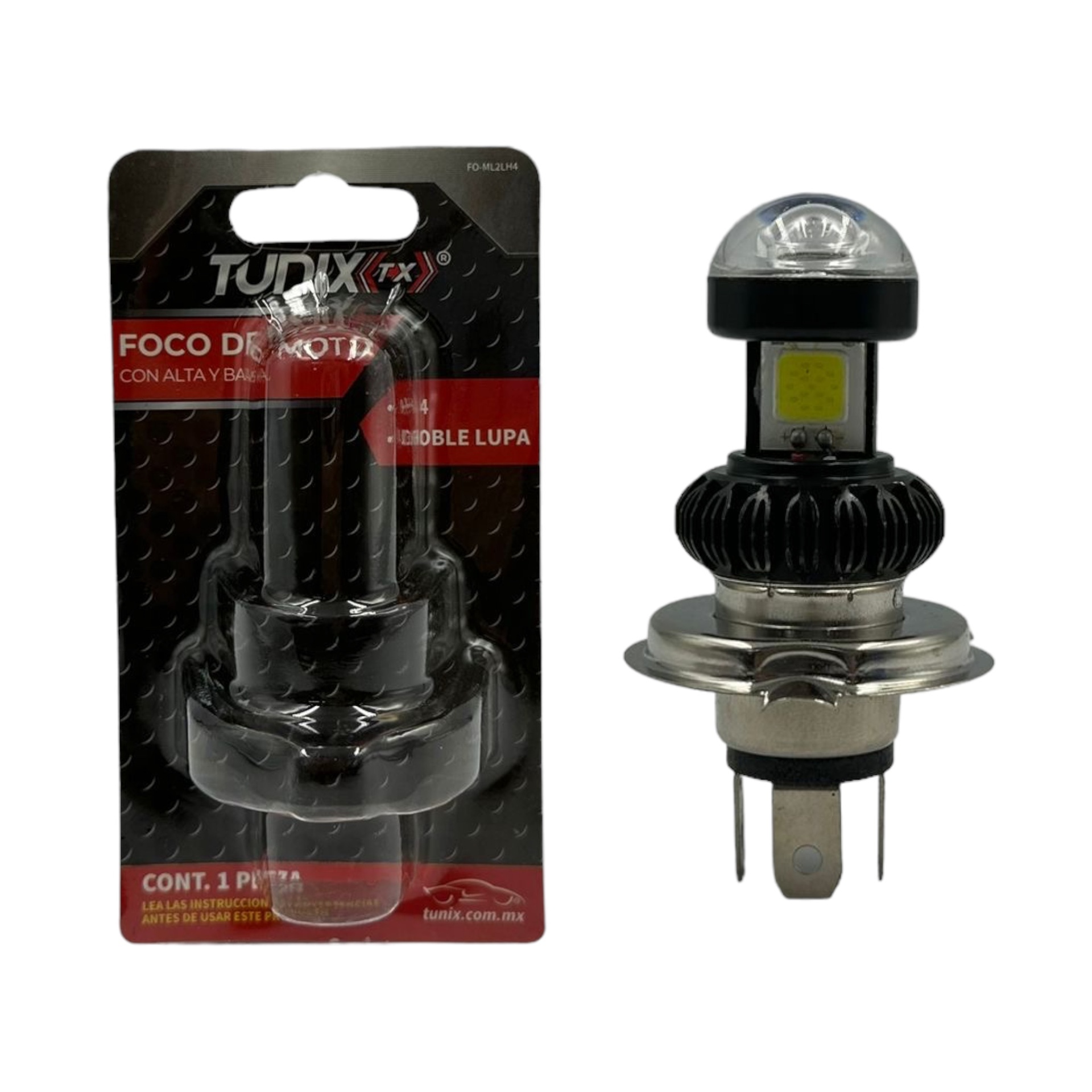 Foco LED entrada H4 y BA20 con doble lupa función alta y baja · H4