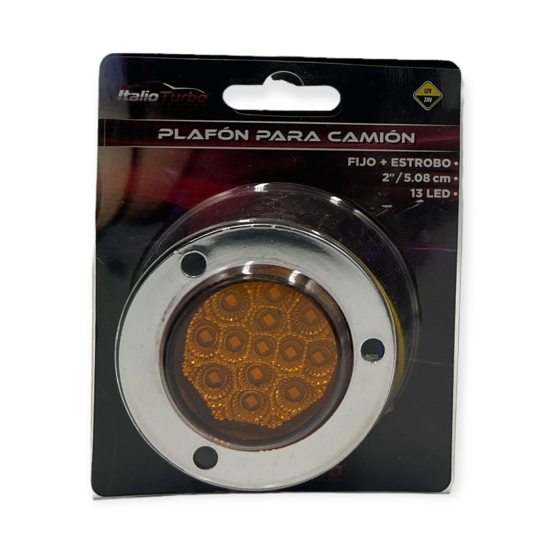 Plafón redondo con 9 LED de 2" fijo + estrobo · Ámbar