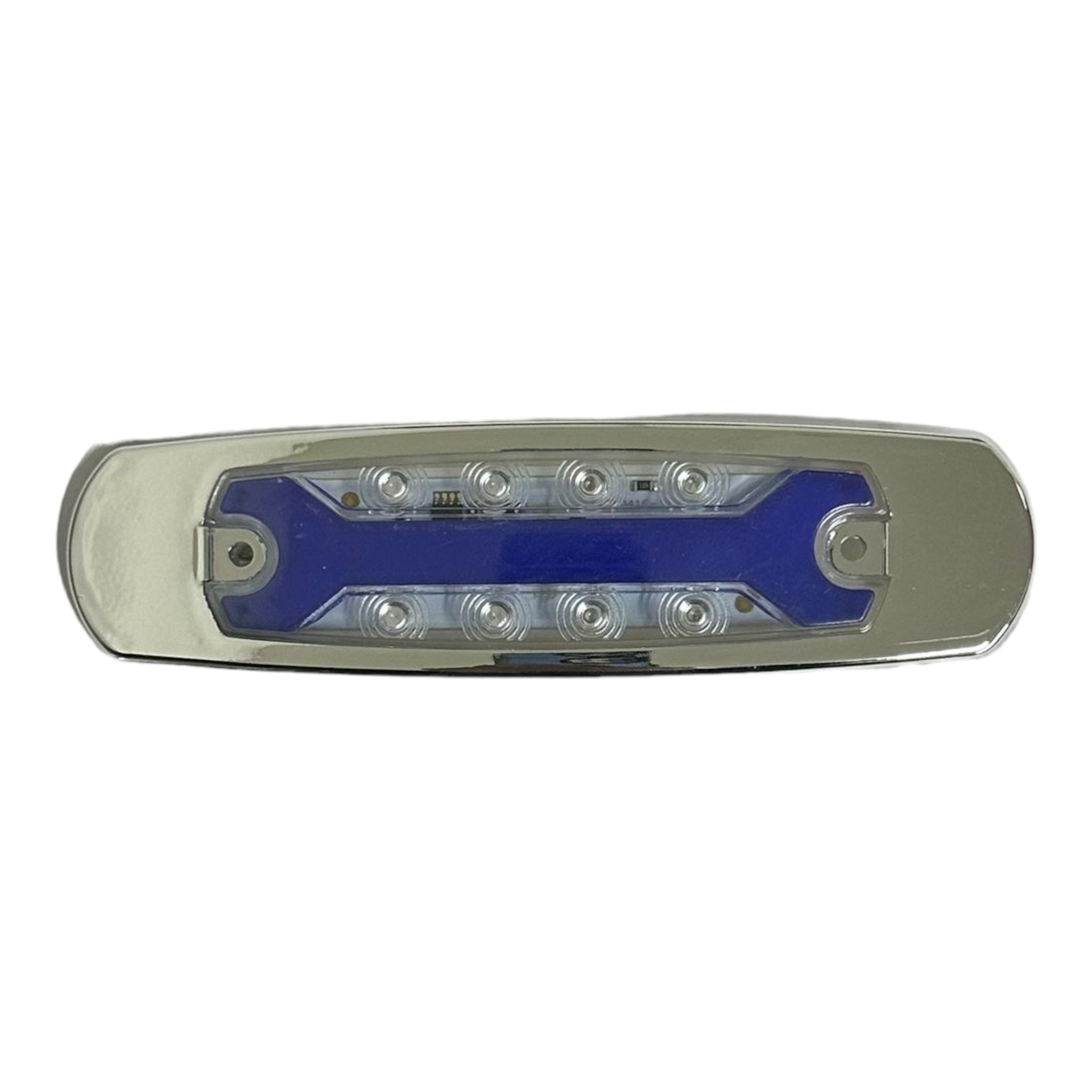 Plafón ovalado de 8 LED tipo Peter con "X" en GLO · Azul