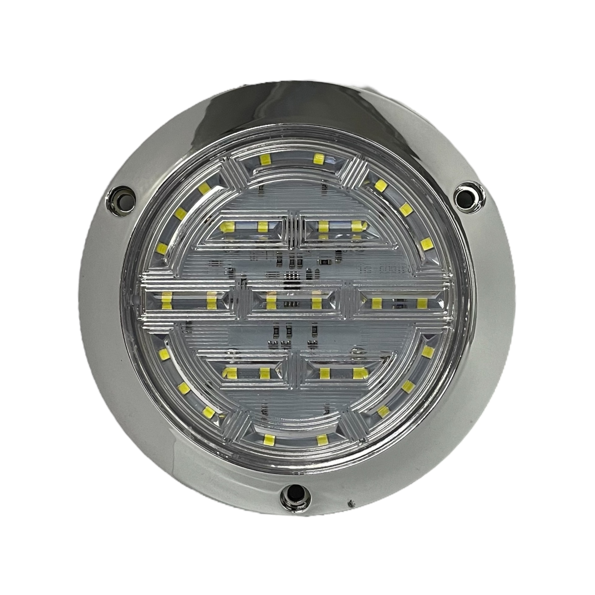 Plafón redondo para camión con base cromada y funciones de 30 LED 12/24V · Blanco