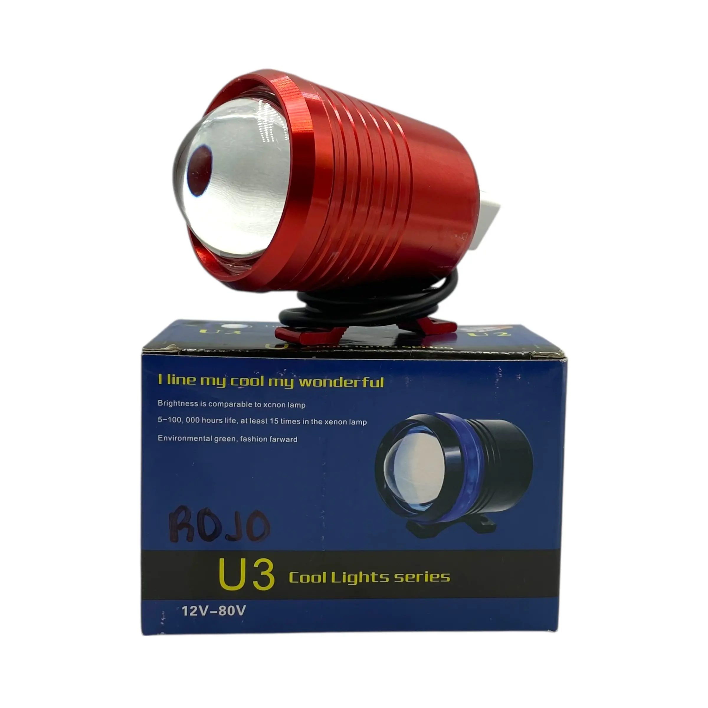Faro LED de lupa para moto con base carcaza de colores · Rojo