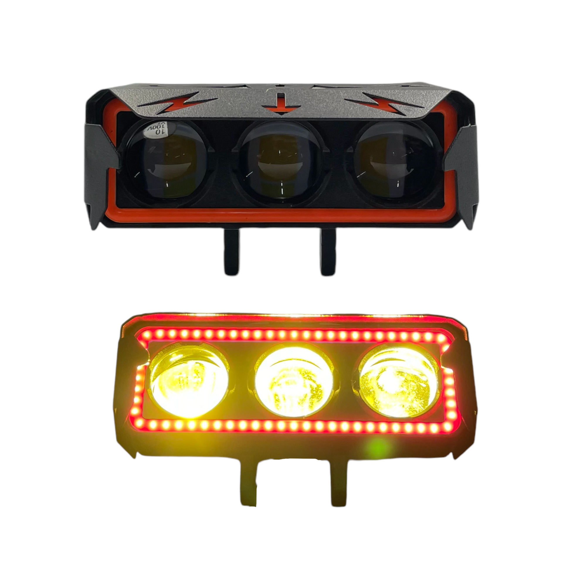 Faro de tres lupas rectangular bicolor  — Rojo