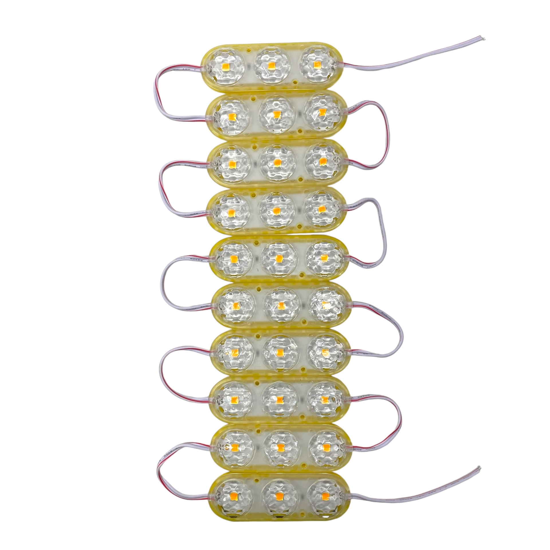 Tira de modulo tipo lente de 3 LED (tira con 10 piezas) · Amarillo