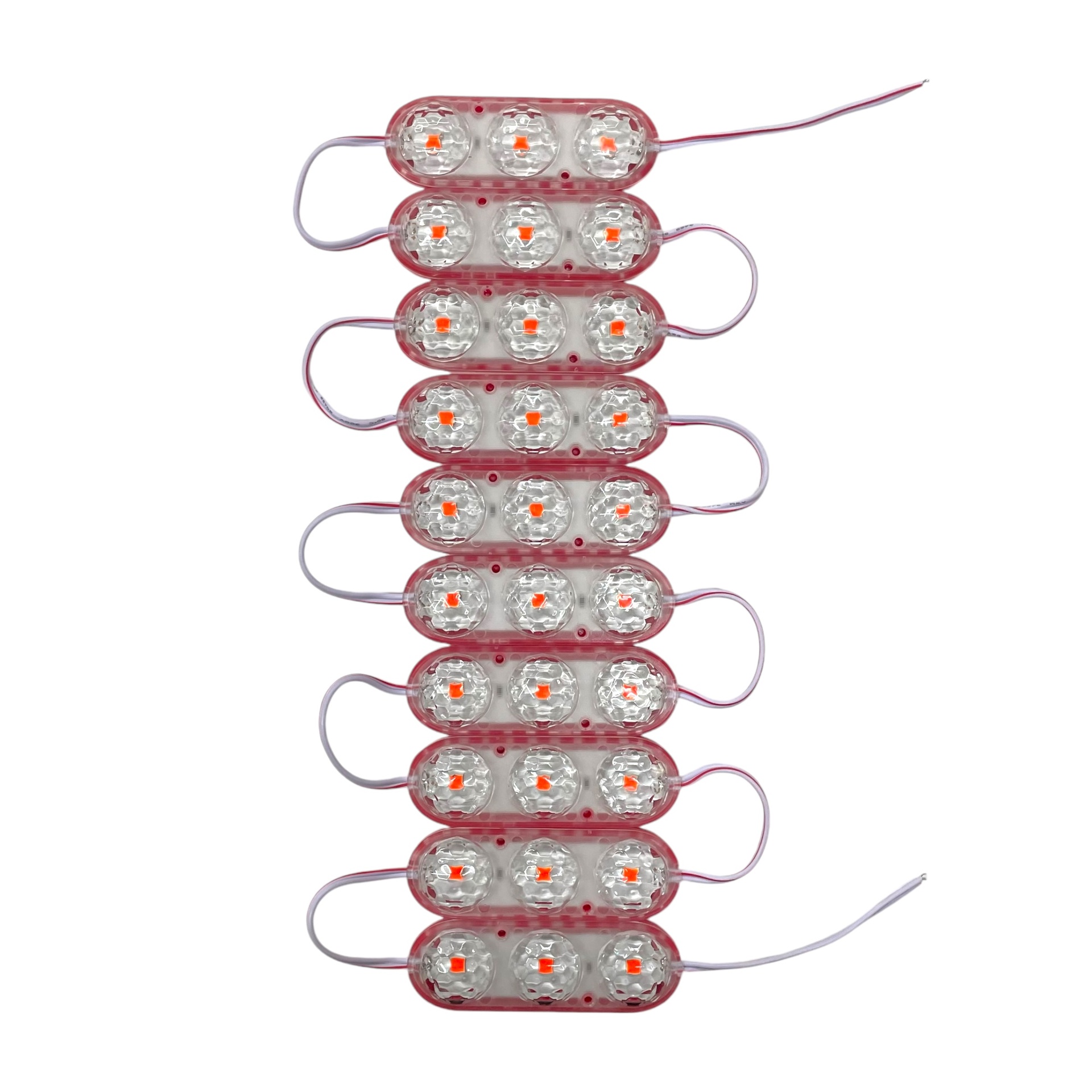 Tira de modulo tipo lente de 3 LED (tira con 10 piezas) · Rojo