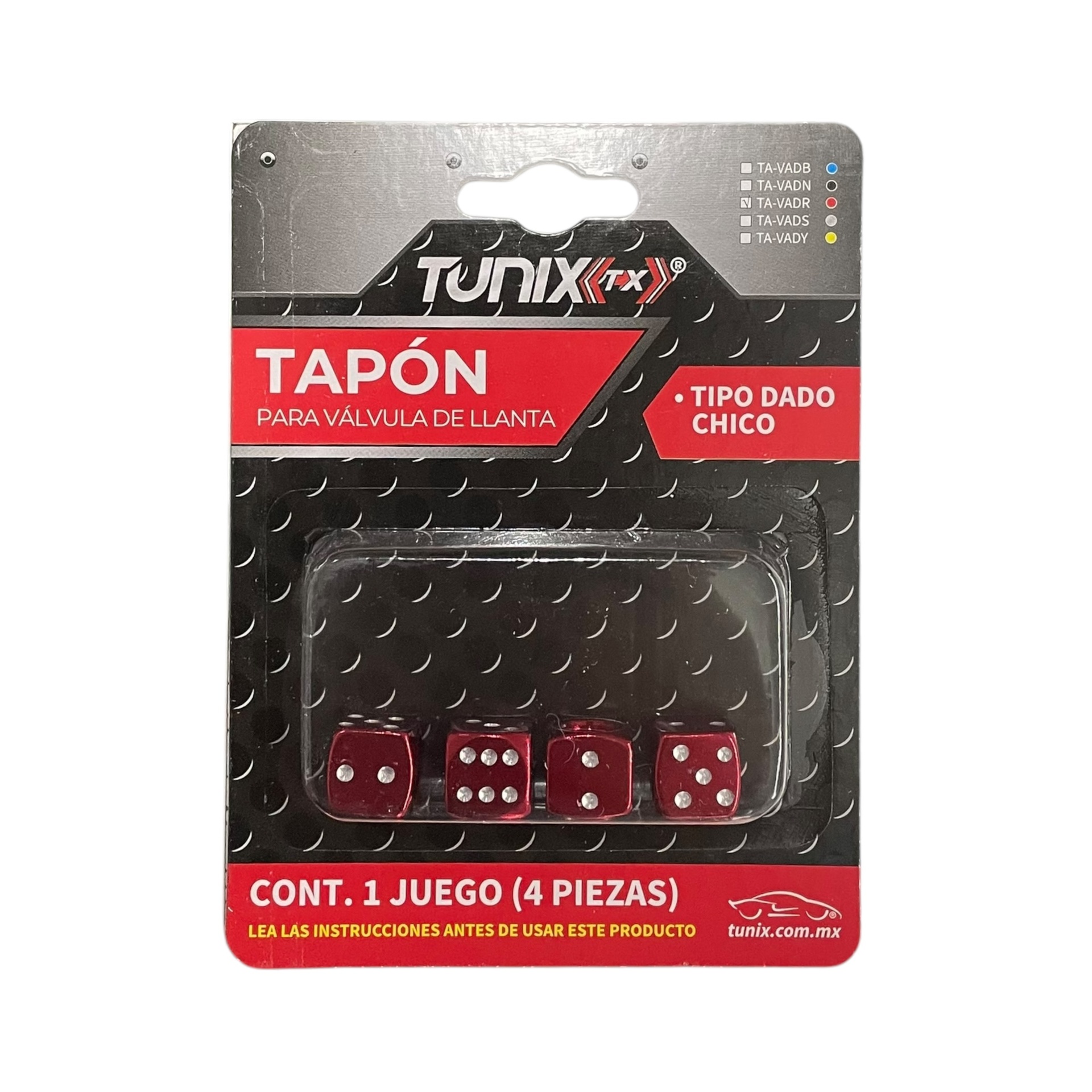 Tapón de válvula dado chico 4 pza · Rojo