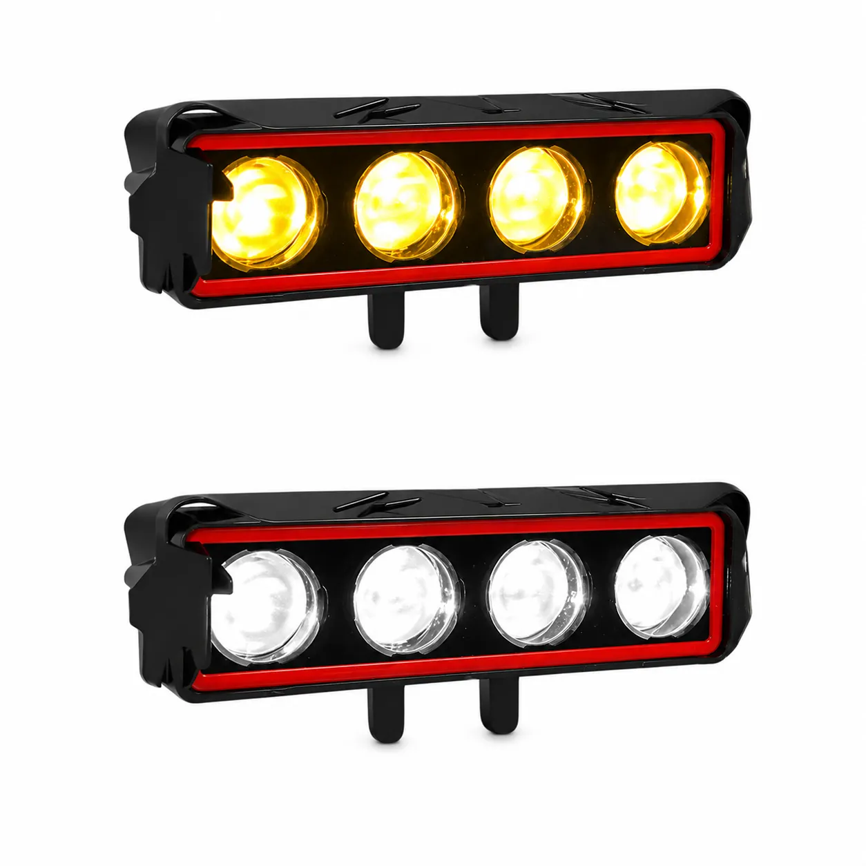  Faro LED rectangular de 4 lupas con luz frontal (amarillo-blanco-rojo)
