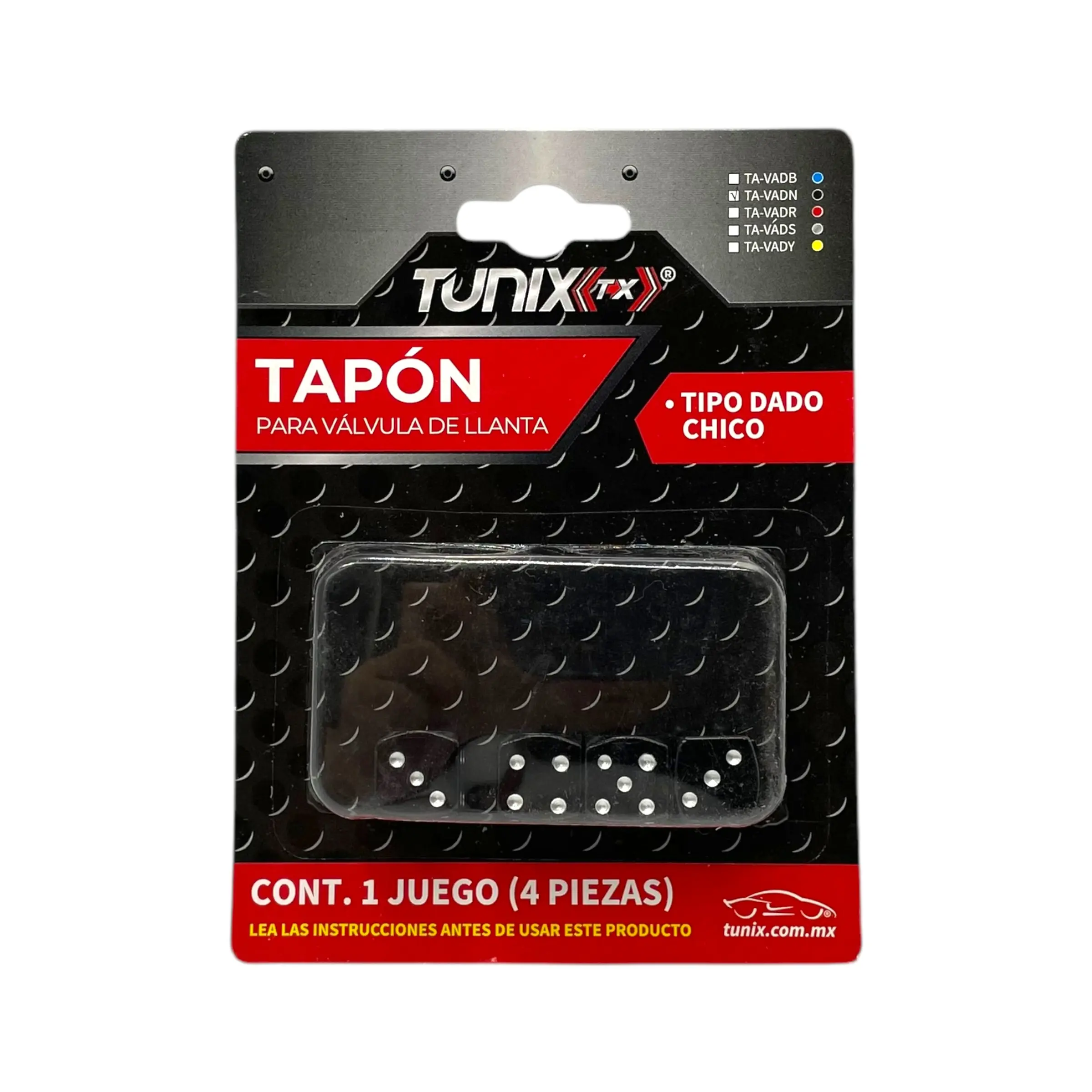Tapón de válvula dado chico 4 pza · Negro