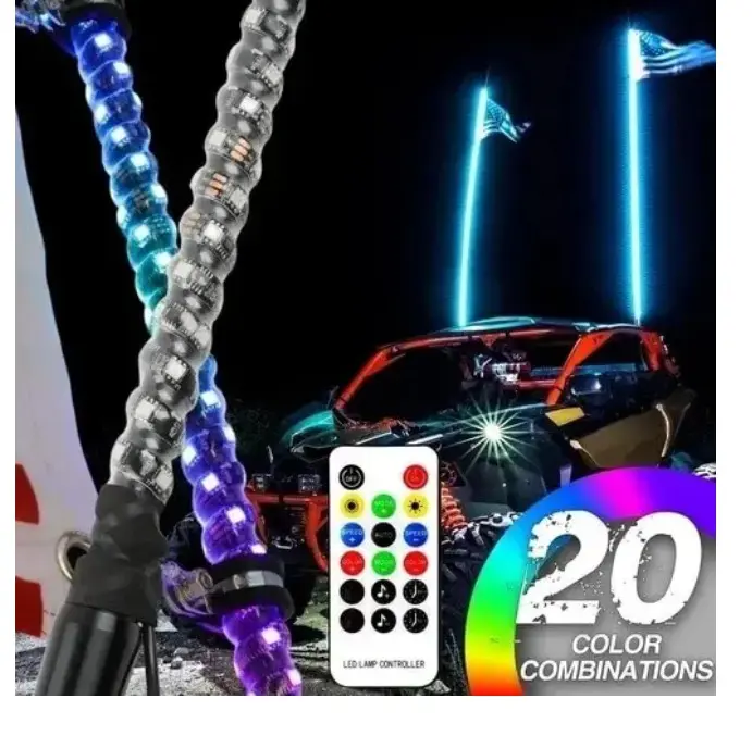 Antena de luz LED RGB con bluetooth y centro remoto (par) 60CM