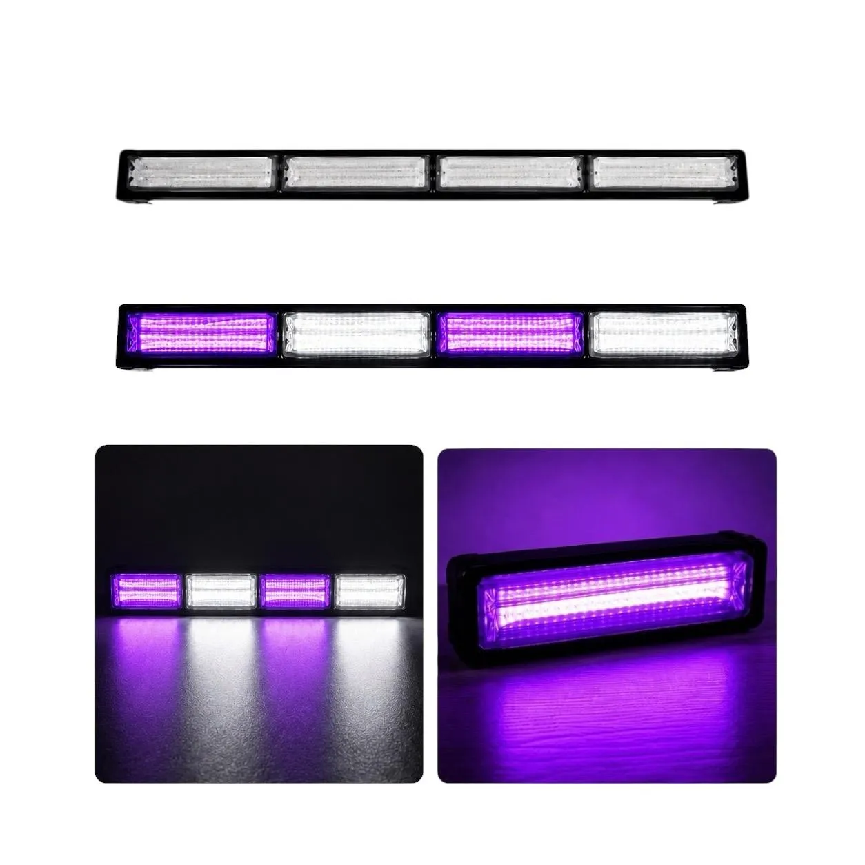 Barra LED blanco/morado de 4 paneles cob con funciones