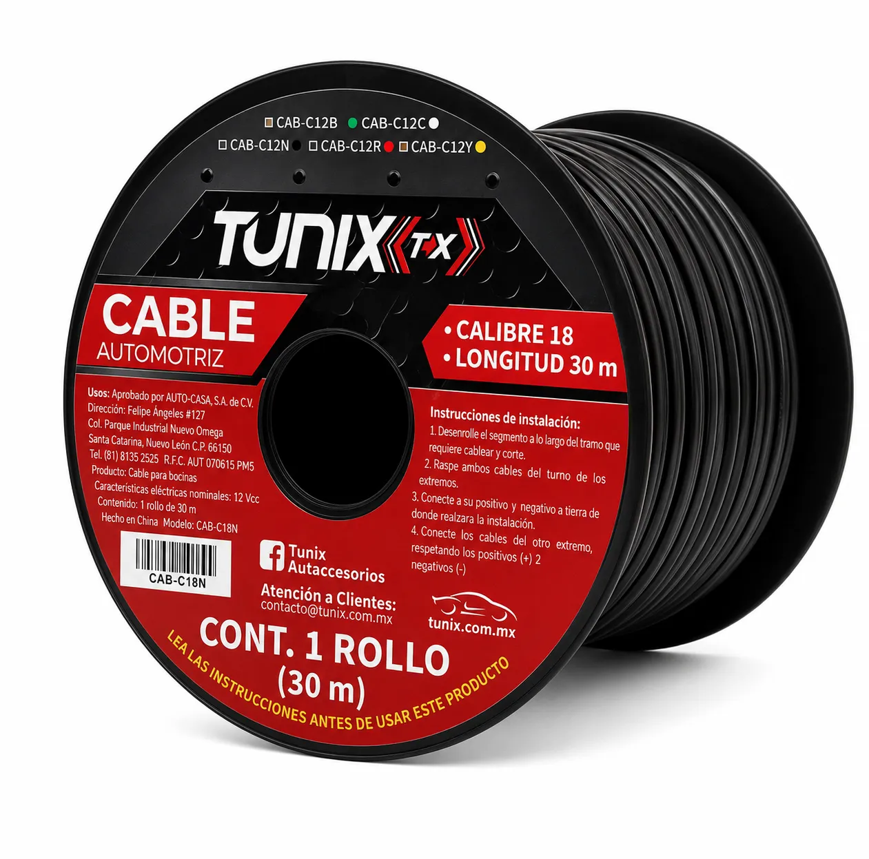 Cable negro de audio calibre 18 (30MTS)