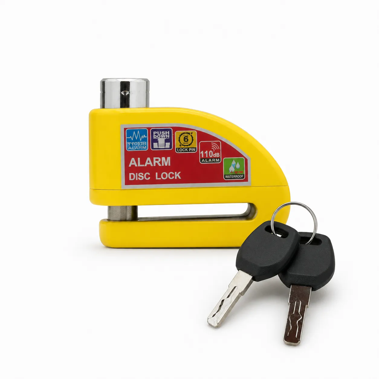 Candado amarillo para disco de moto con alarma