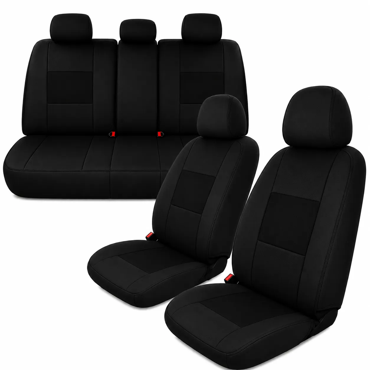 Cubre asiento negro cabecera corrida (Juego completo, delanteros y traseros)