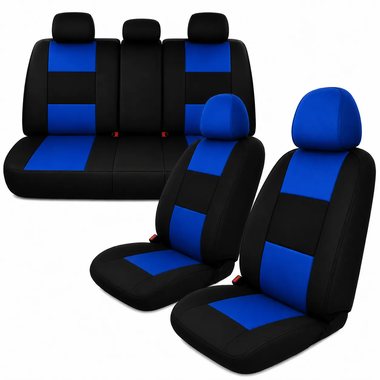 Cubre asiento azul cabecera corrida (Juego completo, delanteros y traseros)