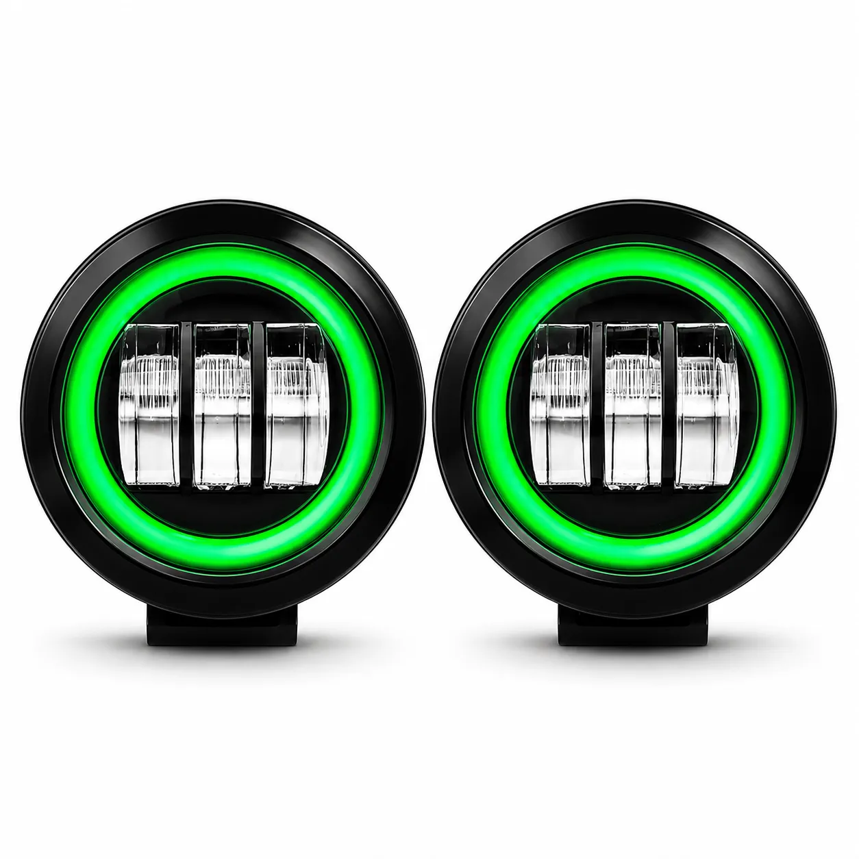 Faro de LED verde con 3 lupas y arillo de gel 